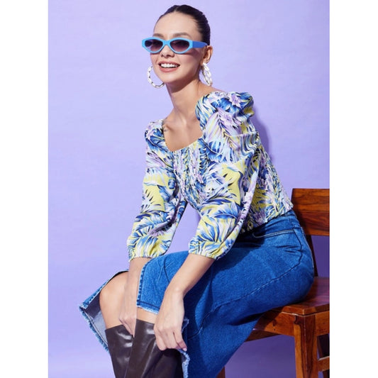 Fashionable Women's Polyester Floral Long Sleeves Top