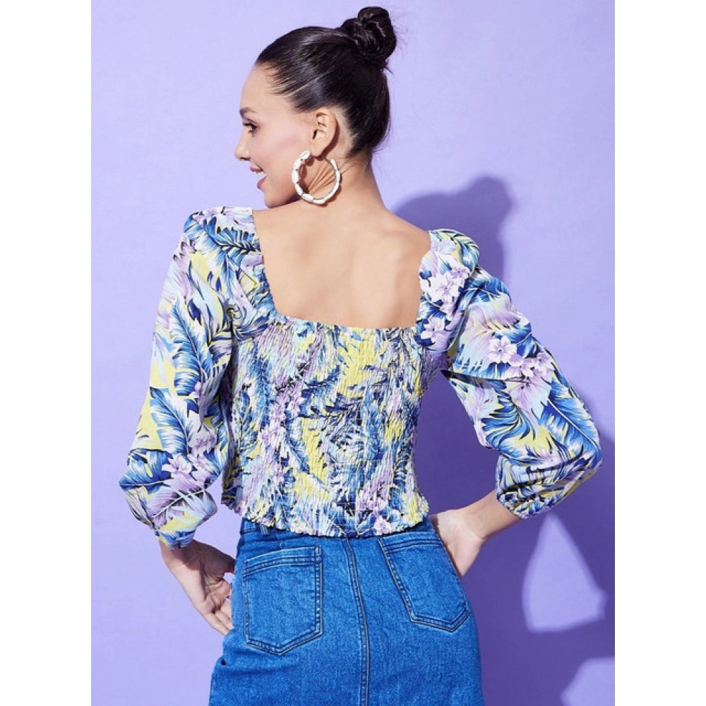 Fashionable Women's Polyester Floral Long Sleeves Top