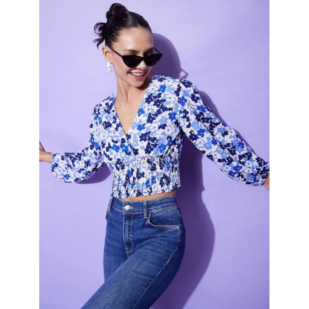 Versatile Women's Polyester Floral Long Sleeves Top