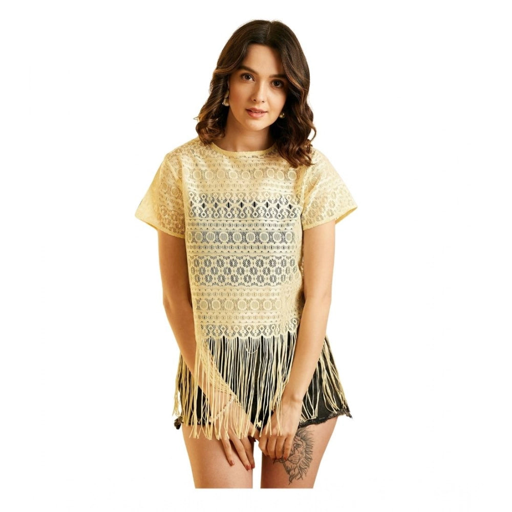 Ravishing Women's Polyester Lace Self Design Short Sleeve Top