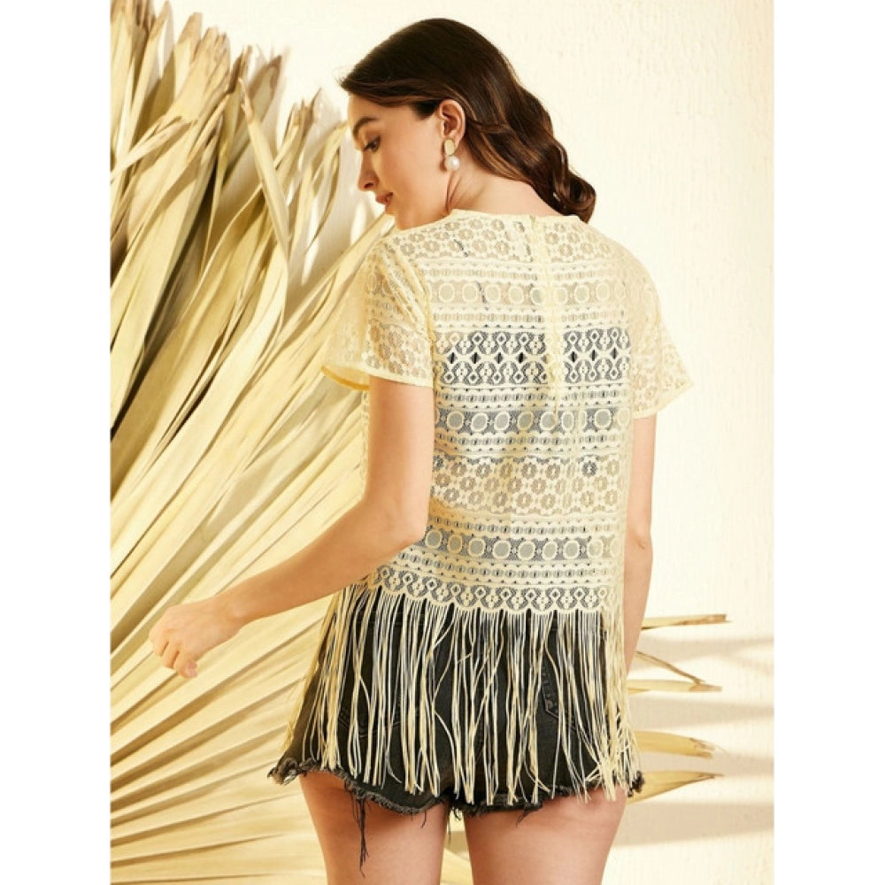 Ravishing Women's Polyester Lace Self Design Short Sleeve Top