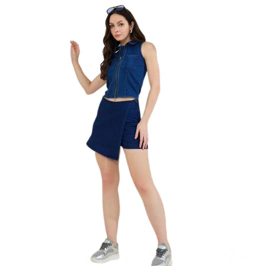 Lovely Women's Denim Lycra Solid Sleeveless Top
