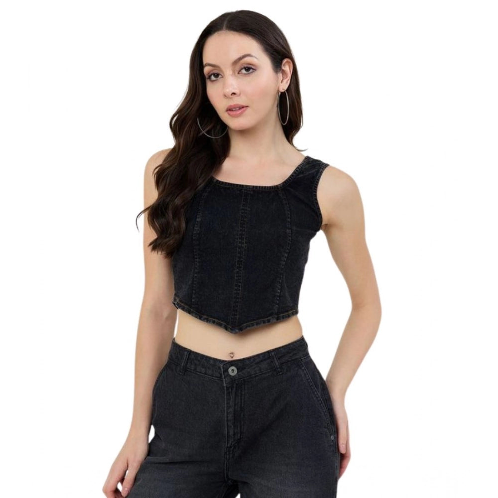 Lovely Women's Denim Lycra Solid Sleeveless Top