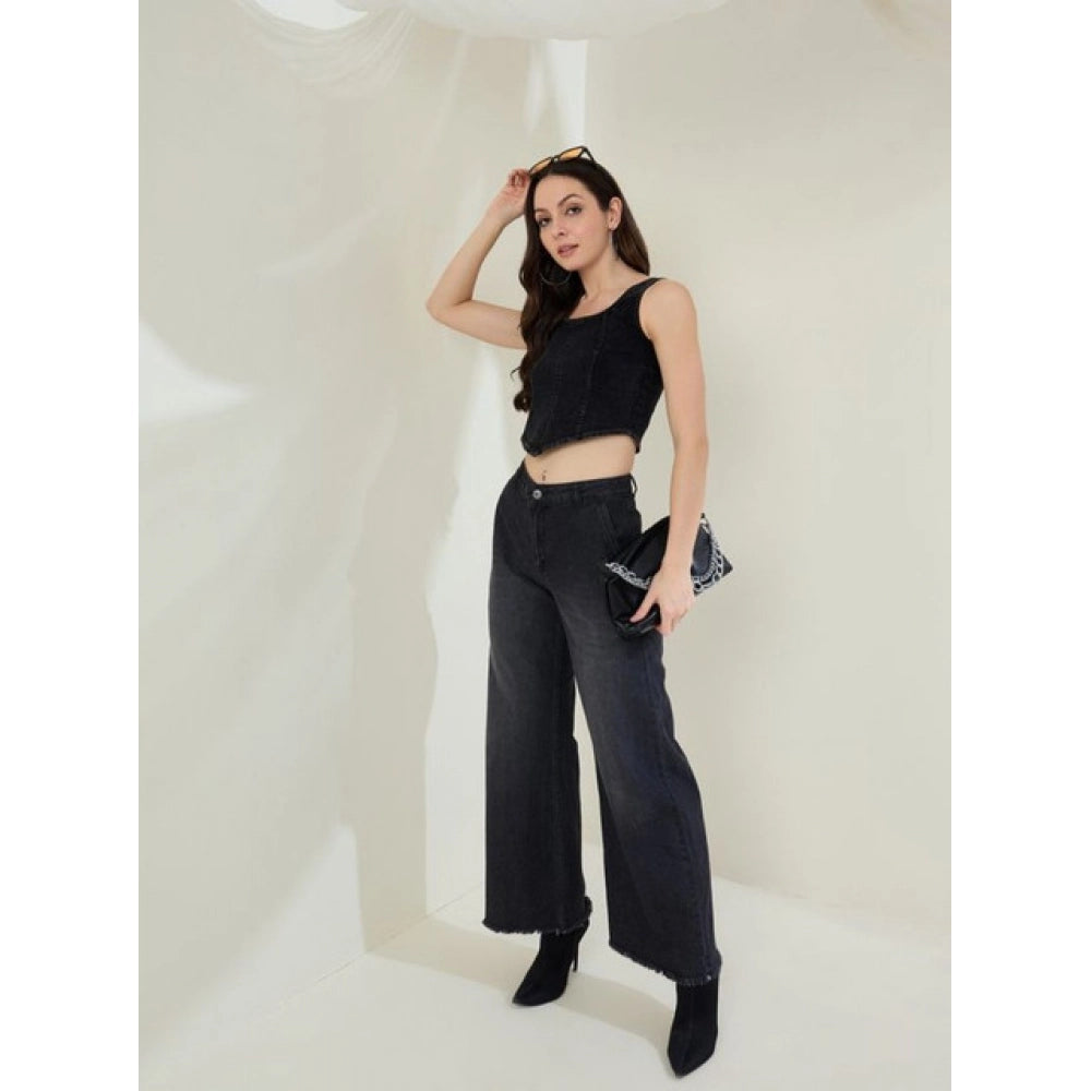 Lovely Women's Denim Lycra Solid Sleeveless Top