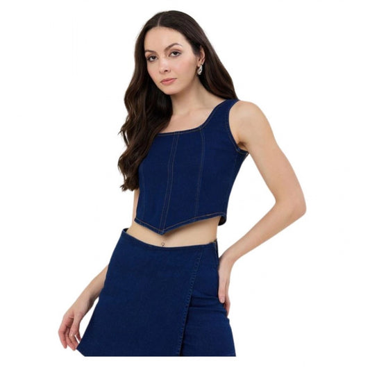 Lovely Women's Denim Lycra Solid Sleeveless Top