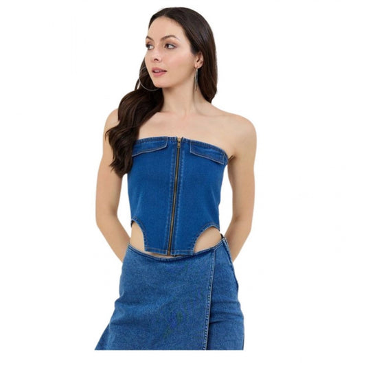 Lovely Women's Denim Lycra Solid Sleeveless Top