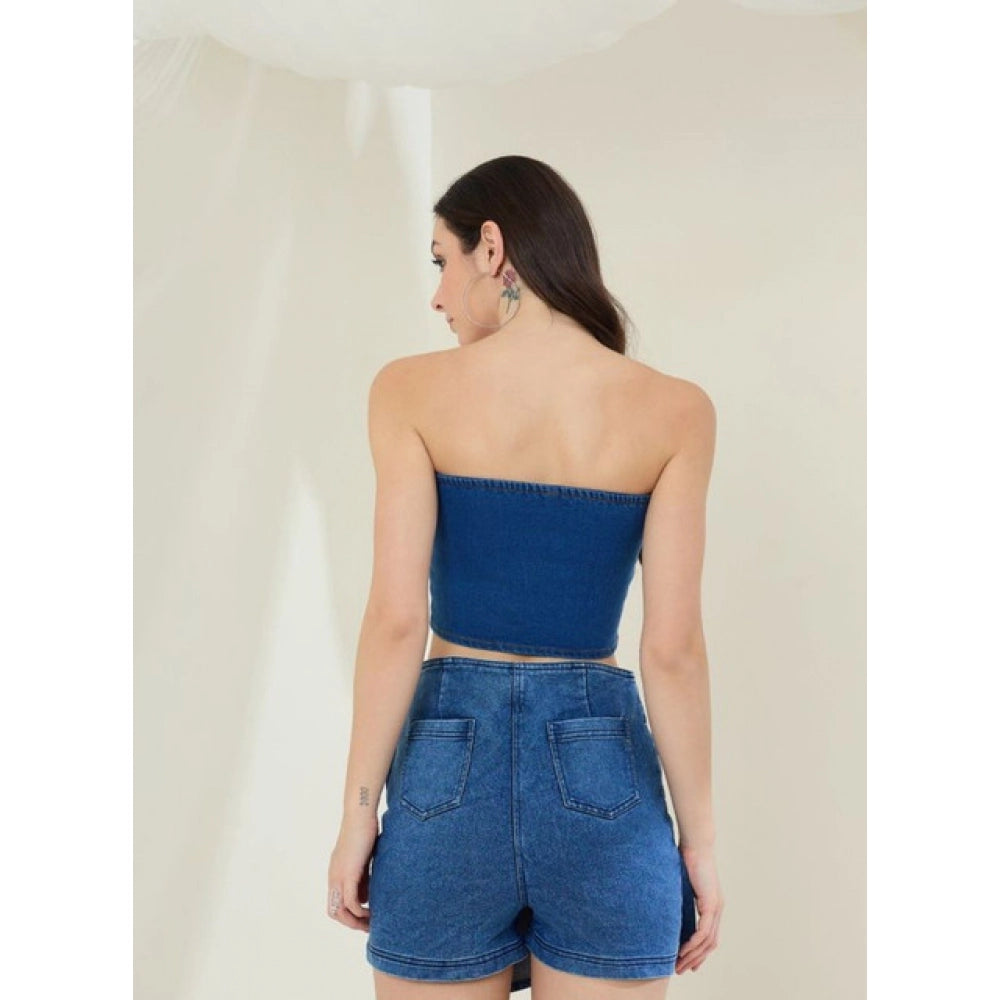 Lovely Women's Denim Lycra Solid Sleeveless Top