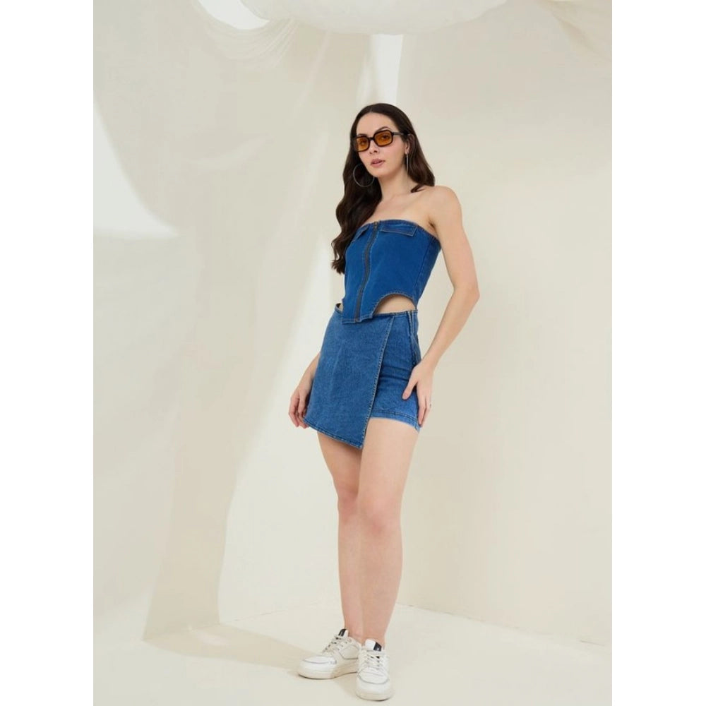 Lovely Women's Denim Lycra Solid Sleeveless Top