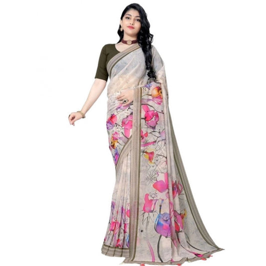 Awesome Women's Georgette Floral Printed Saree With Blouse Piece