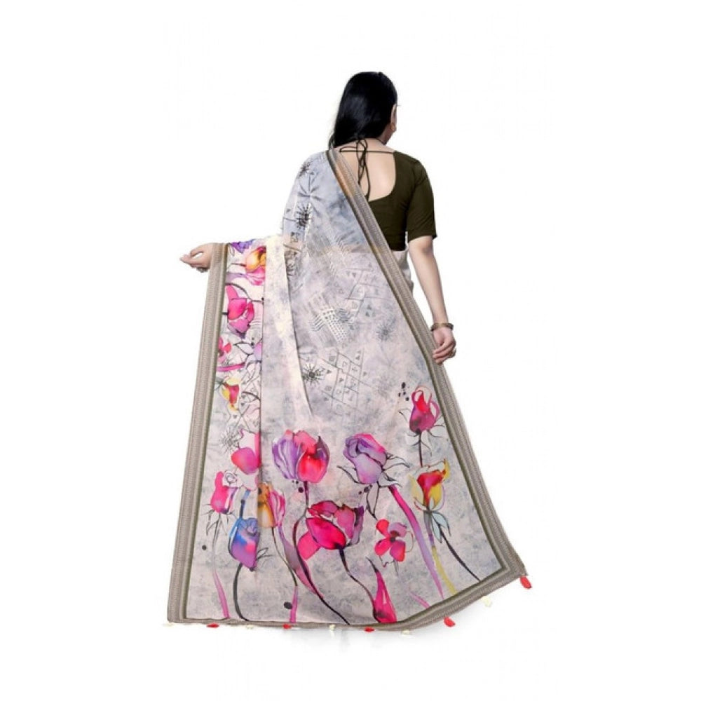 Awesome Women's Georgette Floral Printed Saree With Blouse Piece