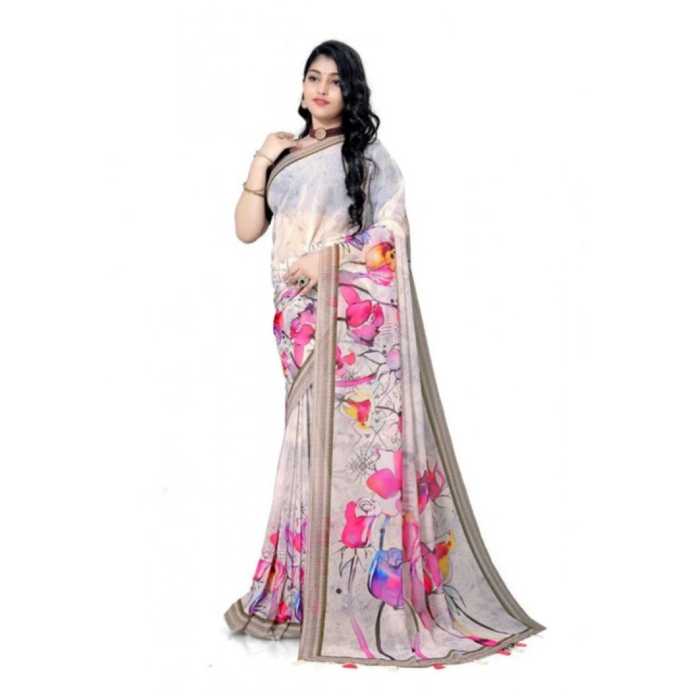 Awesome Women's Georgette Floral Printed Saree With Blouse Piece