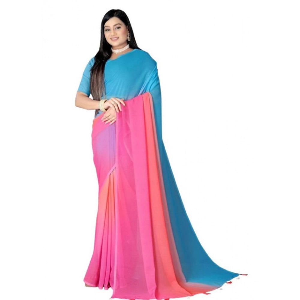 Awesome Women's Georgette Floral Printed Saree With Blouse Piece