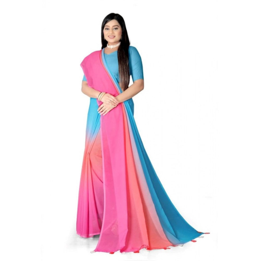 Awesome Women's Georgette Floral Printed Saree With Blouse Piece