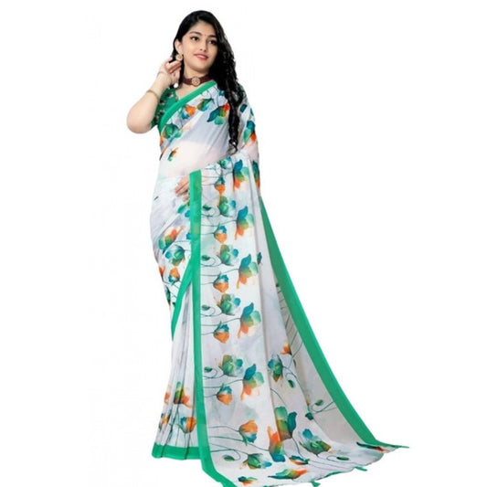 Awesome Women's Georgette Floral Printed Saree With Blouse Piece