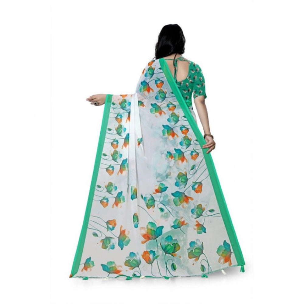 Awesome Women's Georgette Floral Printed Saree With Blouse Piece
