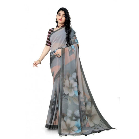 Awesome Women's Georgette Floral Printed Saree With Blouse Piece
