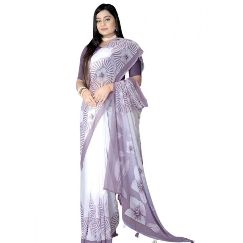 Awesome Women's Georgette Floral Printed Saree With Blouse Piece
