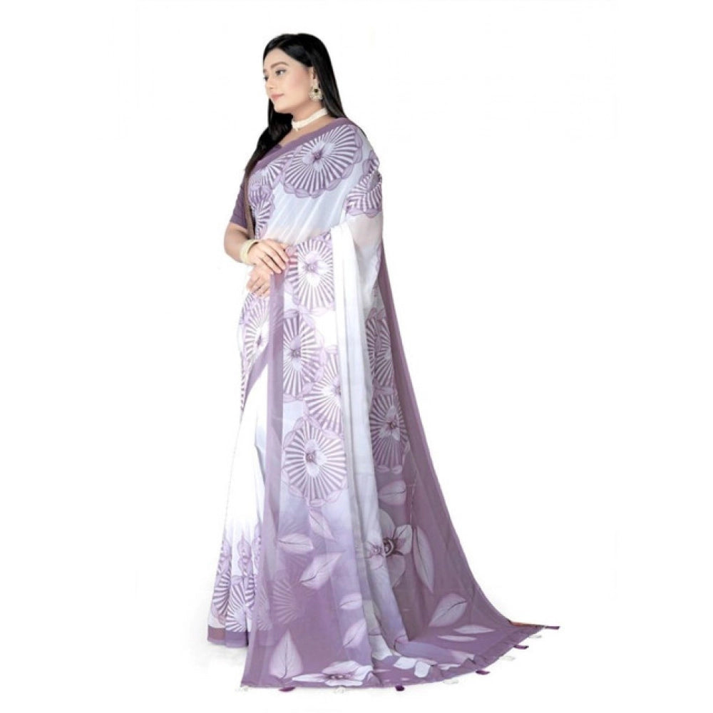 Awesome Women's Georgette Floral Printed Saree With Blouse Piece