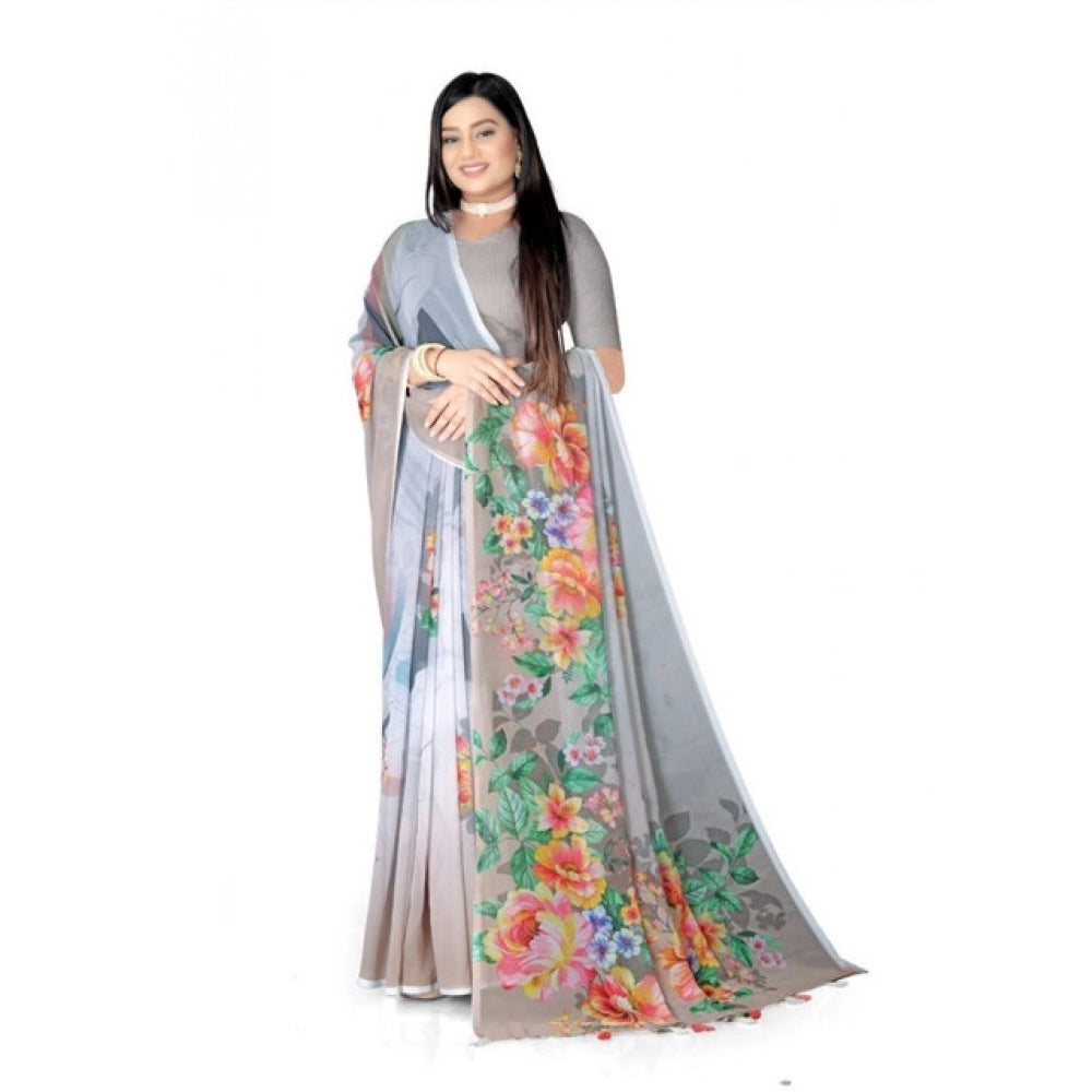 Awesome Women's Georgette Floral Printed Saree With Blouse Piece