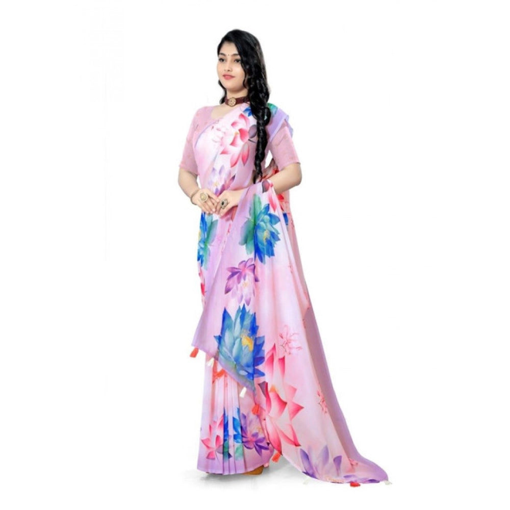 Awesome Women's Georgette Floral Printed Saree With Blouse Piece
