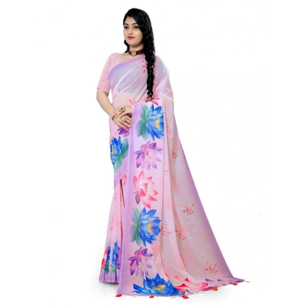 Awesome Women's Georgette Floral Printed Saree With Blouse Piece