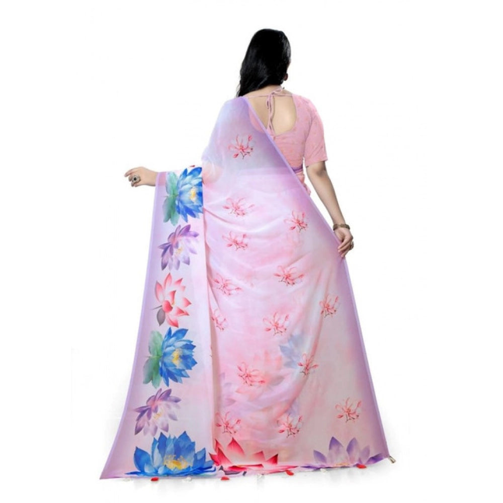 Awesome Women's Georgette Floral Printed Saree With Blouse Piece