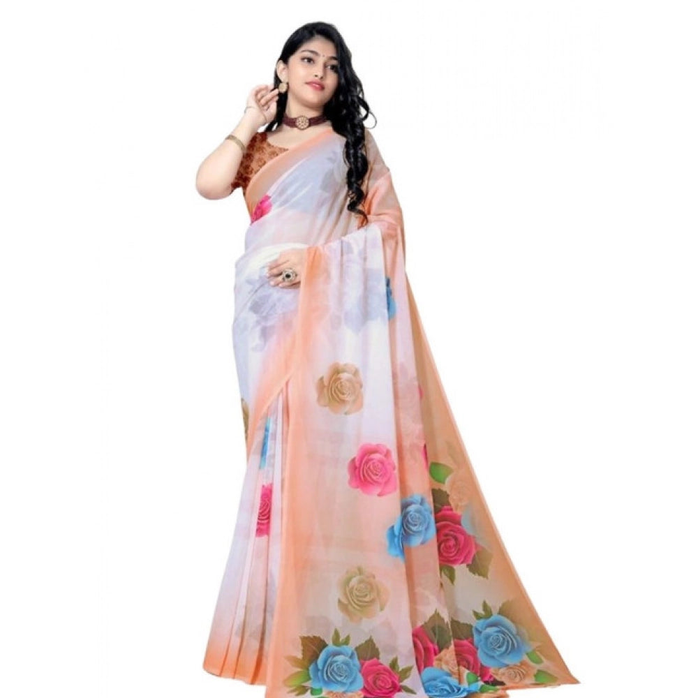 Awesome Women's Georgette Floral Printed Saree With Blouse Piece