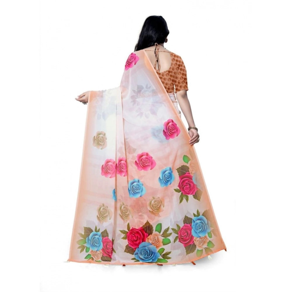 Awesome Women's Georgette Floral Printed Saree With Blouse Piece