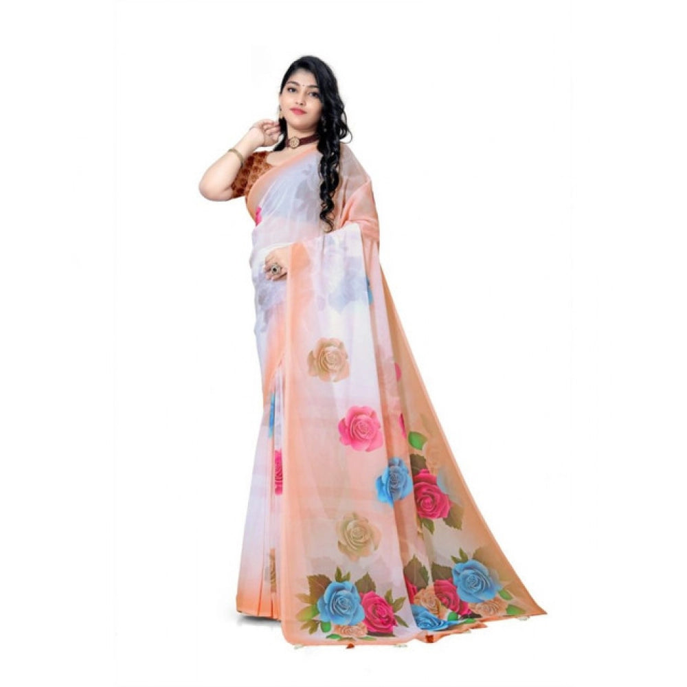 Awesome Women's Georgette Floral Printed Saree With Blouse Piece