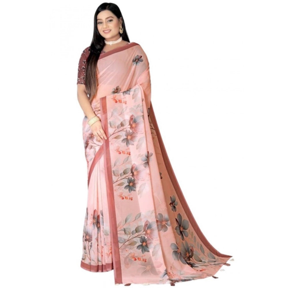 Awesome Women's Georgette Floral Printed Saree With Blouse Piece