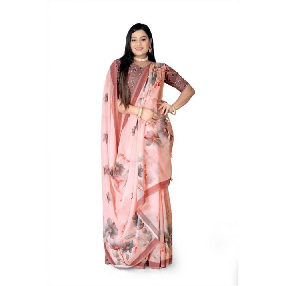 Awesome Women's Georgette Floral Printed Saree With Blouse Piece
