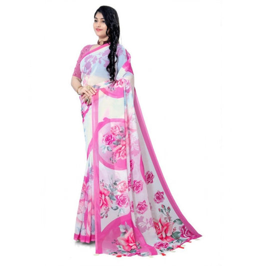 Awesome Women's Georgette Floral Printed Saree With Blouse Piece