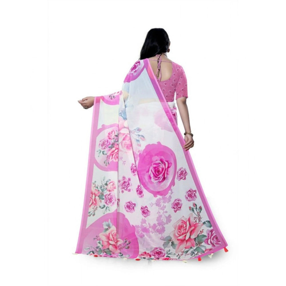 Awesome Women's Georgette Floral Printed Saree With Blouse Piece