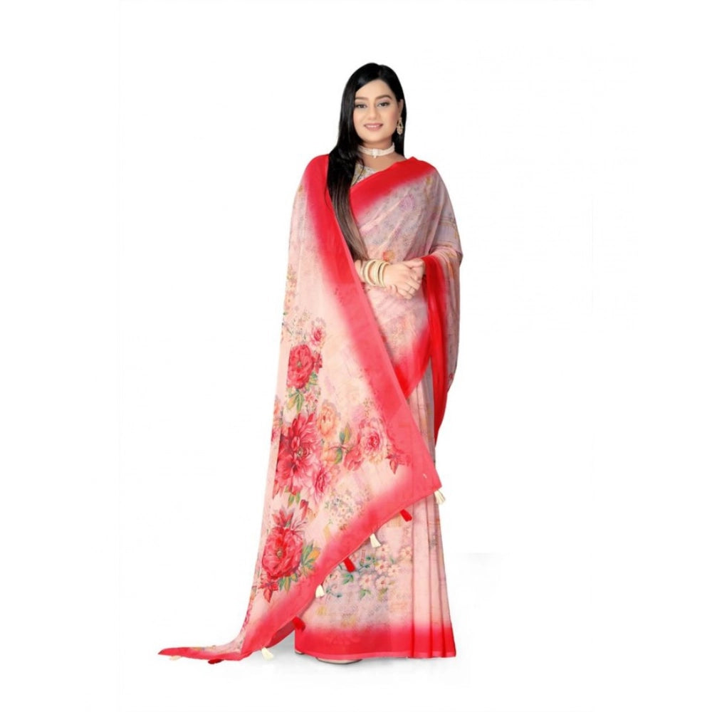 Awesome Women's Georgette Floral Printed Saree With Blouse Piece