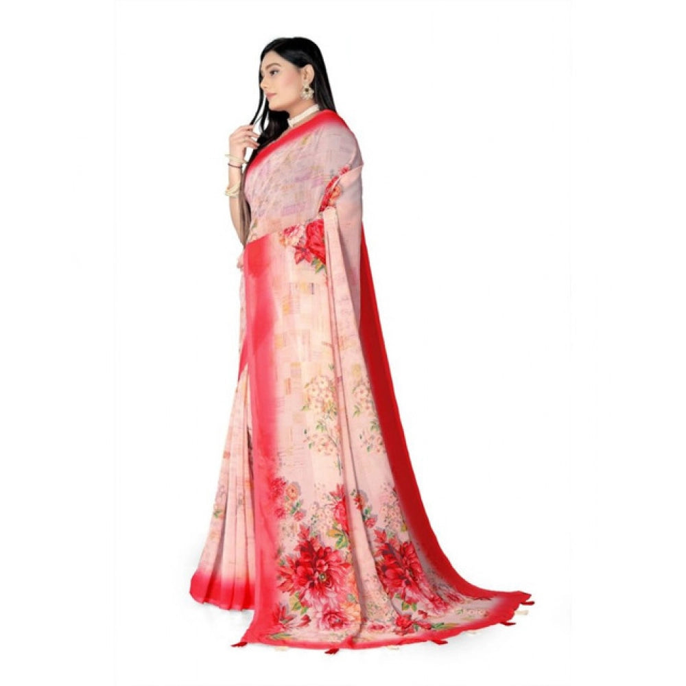 Awesome Women's Georgette Floral Printed Saree With Blouse Piece