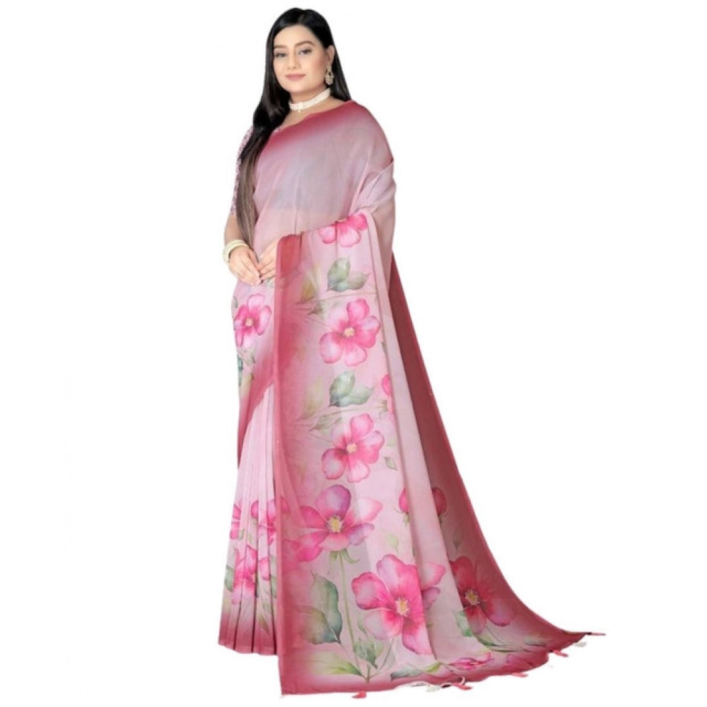 Awesome Women's Georgette Floral Printed Saree With Blouse Piece