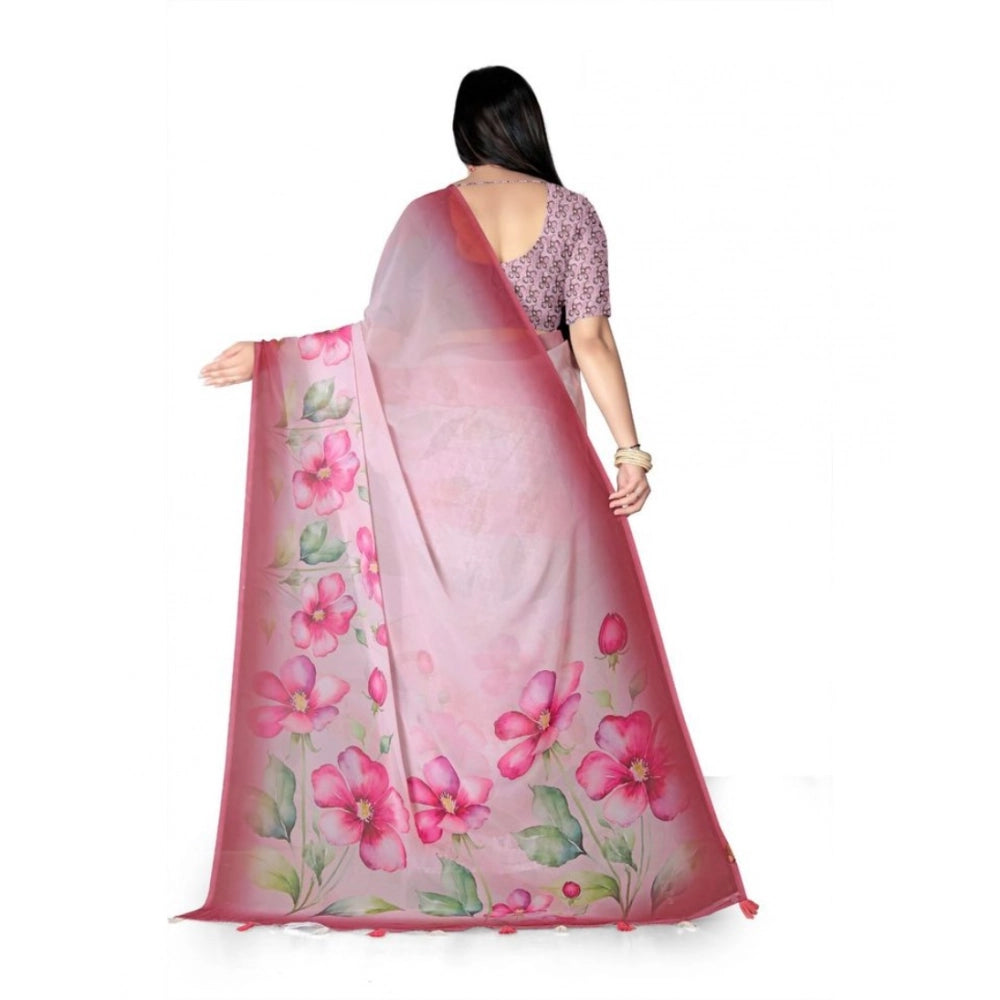 Awesome Women's Georgette Floral Printed Saree With Blouse Piece
