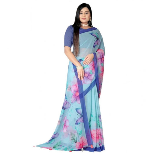 Awesome Women's Georgette Floral Printed Saree With Blouse Piece