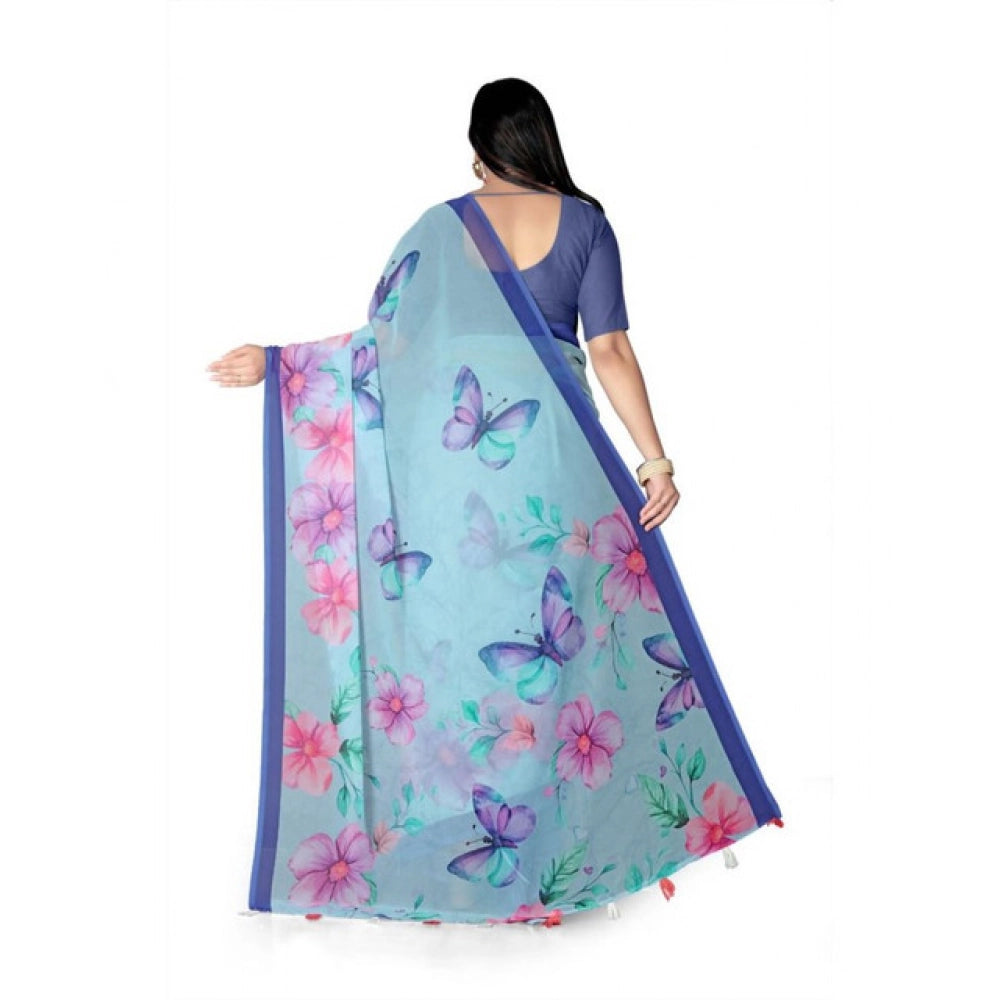 Awesome Women's Georgette Floral Printed Saree With Blouse Piece
