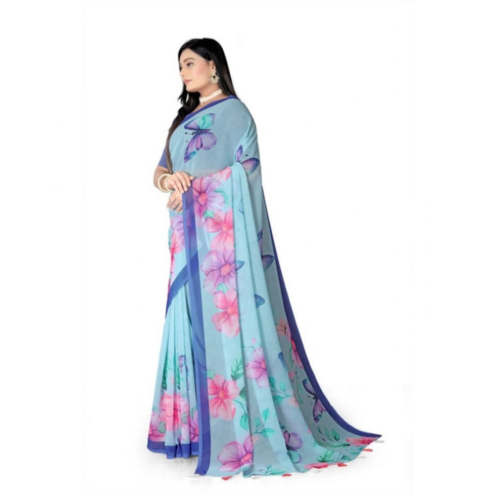 Awesome Women's Georgette Floral Printed Saree With Blouse Piece