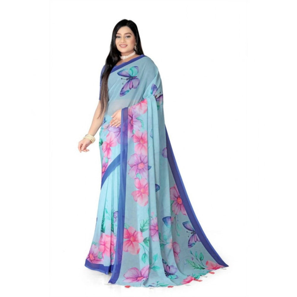 Awesome Women's Georgette Floral Printed Saree With Blouse Piece