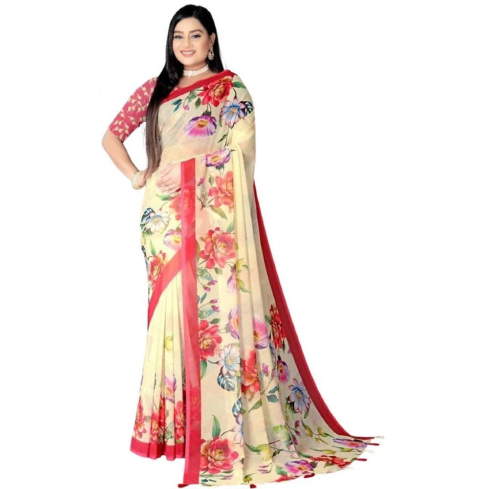 Awesome Women's Georgette Floral Printed Saree With Blouse Piece