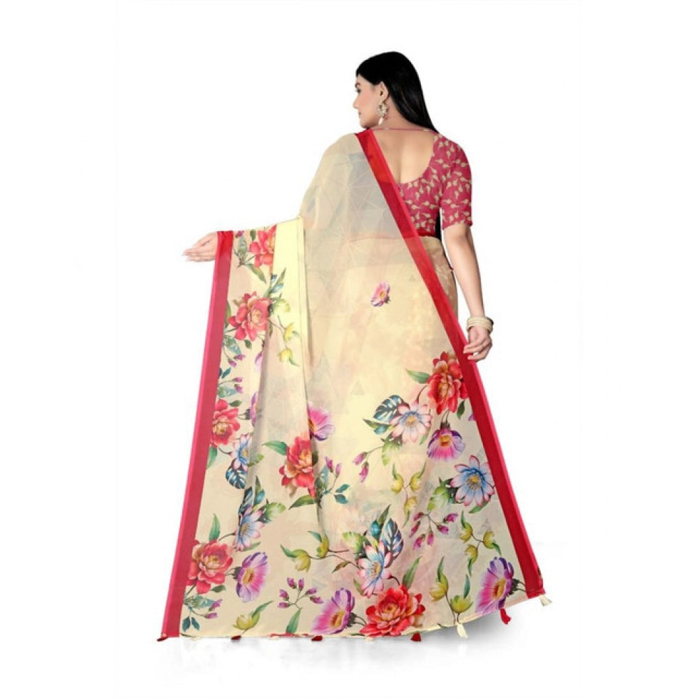 Awesome Women's Georgette Floral Printed Saree With Blouse Piece