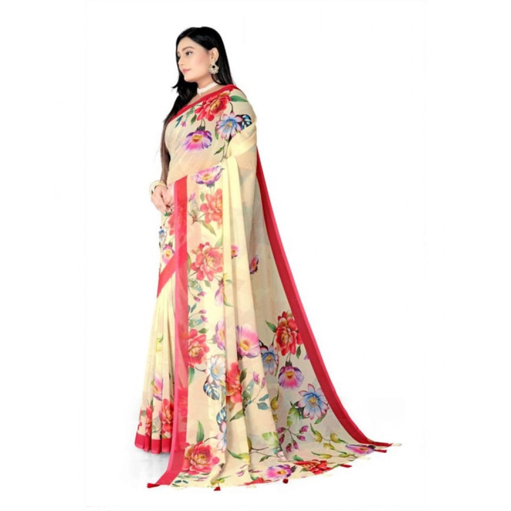 Awesome Women's Georgette Floral Printed Saree With Blouse Piece
