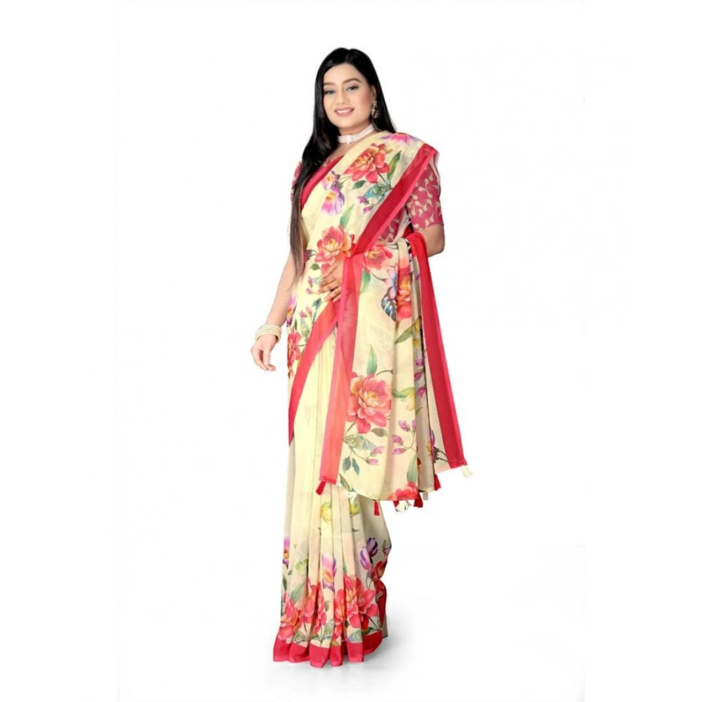 Awesome Women's Georgette Floral Printed Saree With Blouse Piece