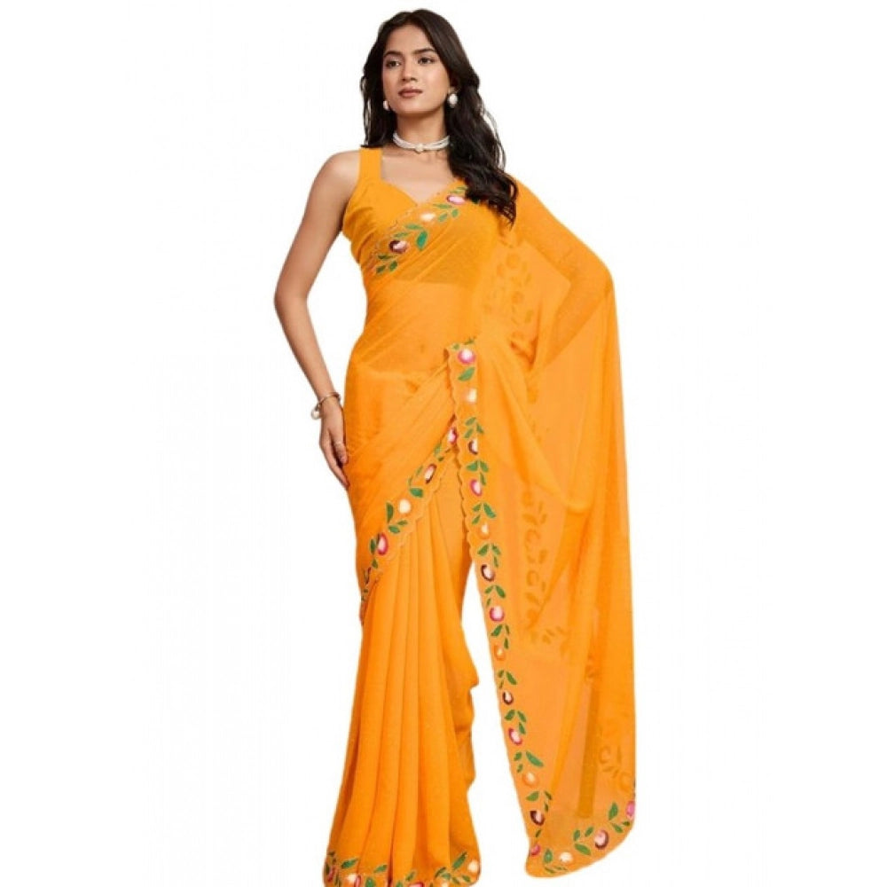 Delightful Women's Georgette Printed Saree With Blouse Piece