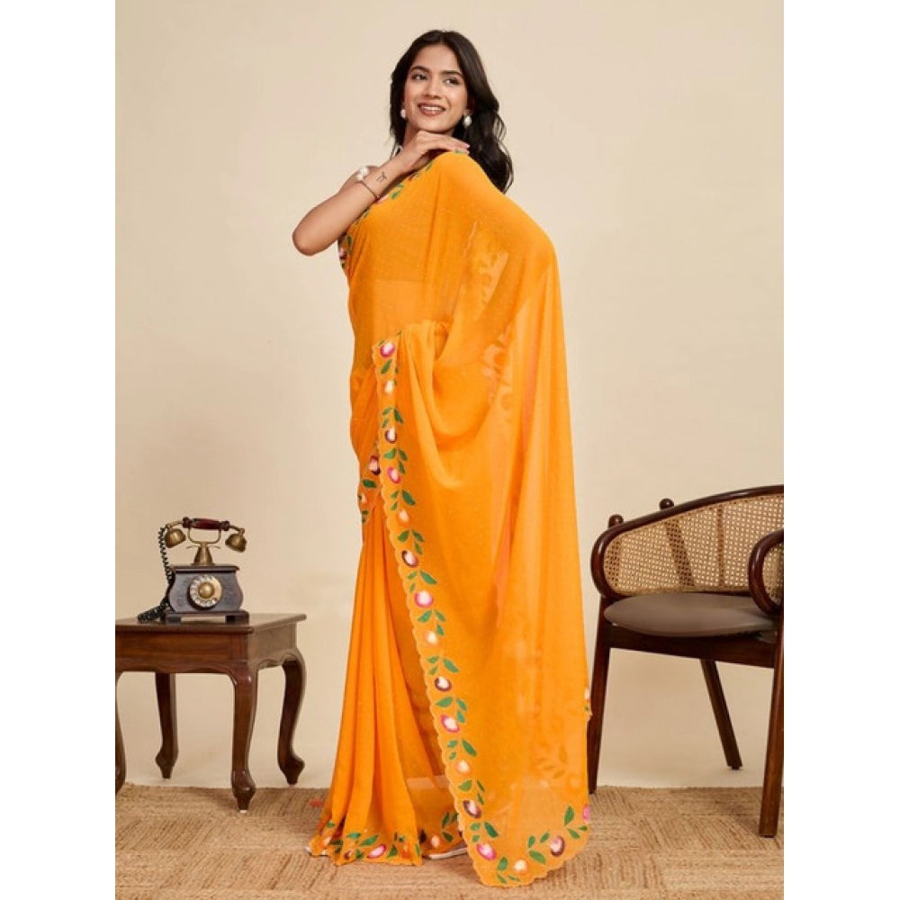 Delightful Women's Georgette Printed Saree With Blouse Piece
