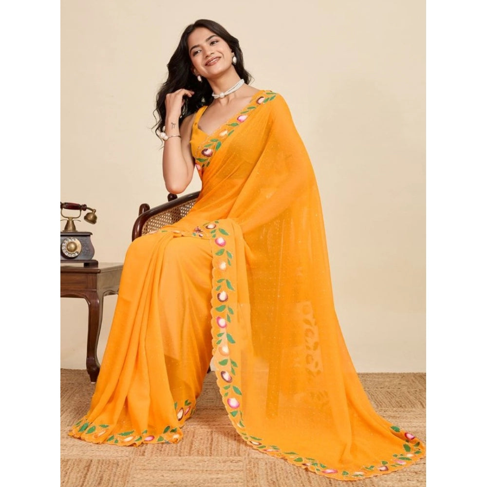 Delightful Women's Georgette Printed Saree With Blouse Piece