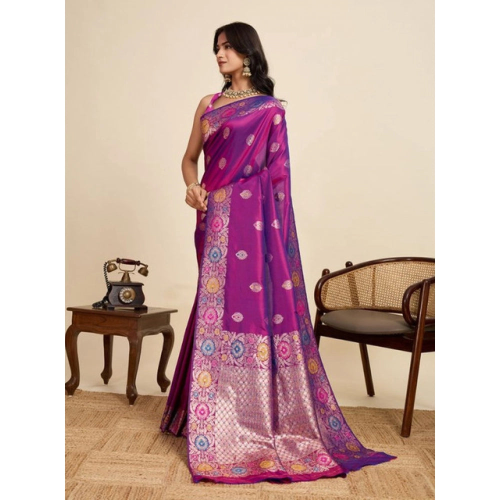 Glorious Women's Faux Banarasi Silk Woven Saree With Blouse Piece