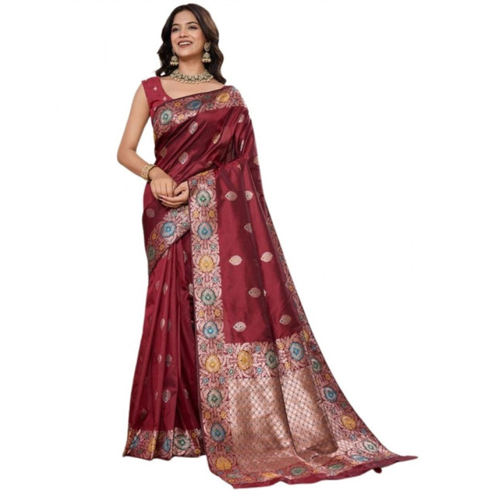 Glorious Women's Faux Banarasi Silk Woven Saree With Blouse Piece